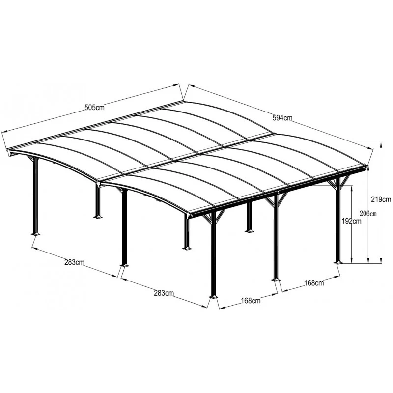 Carport Double En Aluminium Anthracite Et Polycarbonate 6mm X-METAL 4 Carport Double En Aluminium Anthracite Et Polycarbonate 6mm X-METAL â Image 2