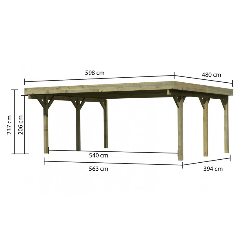 Carport Double En Bois Autoclave 28,3m² Et Toit En Acier – KARIBU 5 Carport Double En Bois Autoclave 28,3m² Et Toit En Acier – KARIBU – Image 3