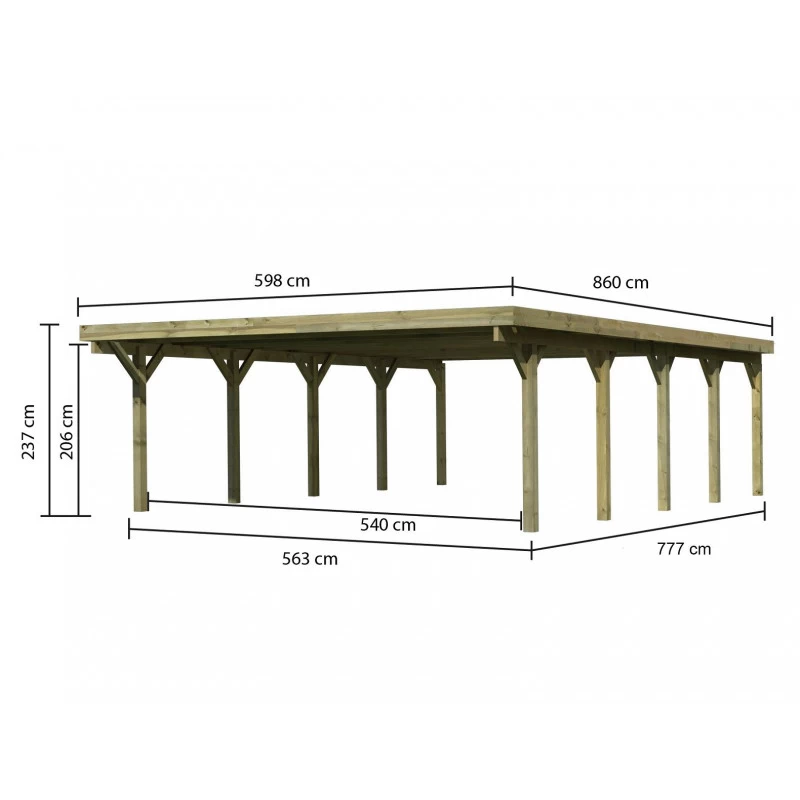 Carport Double En Bois Autoclave 50,9m² Et Toit En PVC Gris – KARIBU 4 Carport Double En Bois Autoclave 50,9m² Et Toit En PVC Gris – KARIBU – Image 2
