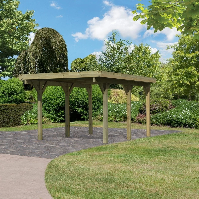 Carport En Bois Autoclave 15m² Et Toit En Acier – KARIBU 3 Carport En Bois Autoclave 15m² Et Toit En Acier – KARIBU