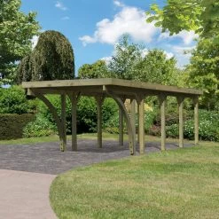 Carport En Bois Autoclave 26,9m², Toit En Acier Et Deux Poteaux En Arc – KARIBU