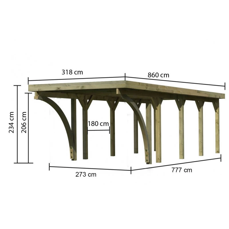 Carport En Bois Autoclave 26,9m², Toit En PVC Gris Et Deux Poteaux En Arc – KARIBU 4 Carport En Bois Autoclave 26,9m², Toit En PVC Gris Et Deux Poteaux En Arc – KARIBU – Image 2