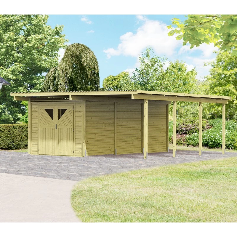 Carport En Bois Autoclave 30,35m² Avec Débarras 14,4m² - Karibu 3 Carport En Bois Autoclave 30,35m² Avec Débarras 14,4m² - Karibu