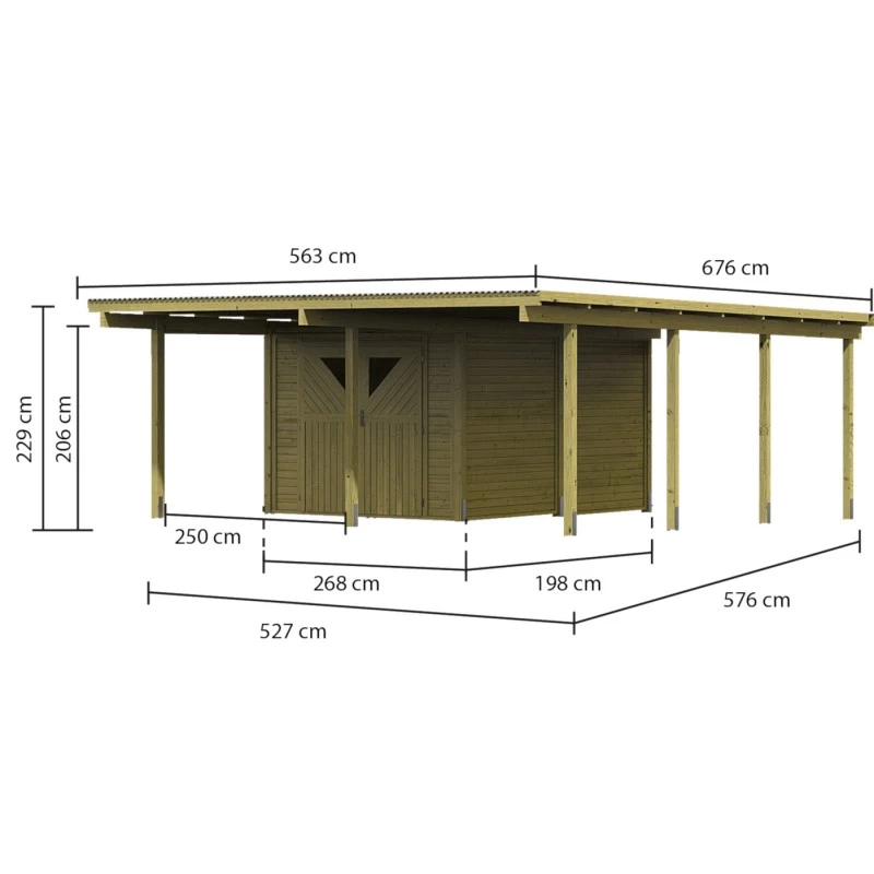 Carport En Bois Autoclave 30,35m² Avec Débarras 9m² - Karibu 4 Carport En Bois Autoclave 30,35m² Avec Débarras 9m² - Karibu – Image 2
