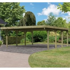 Carport En Bois Autoclave 40,2m² Et Toit En Acier – KARIBU -Nesling Magasin carport en bois autoclave 402m et toit en acier karibu 1
