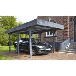 Carport Simple 15,75m² En Bois Lasuré Gris Anthracite Louison Forest Style