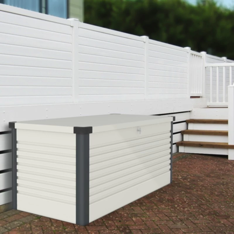 Coffre De Rangement En Métal Blanc 1000L Patio Box 1,46m² TRIMETALS 3 Coffre De Rangement En Métal Blanc 1000L Patio Box 1,46m² TRIMETALS