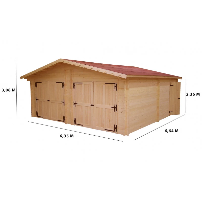 Garage Double En Bois Massif 42,16m² – Madriers 60mm – Habrita 4 Garage Double En Bois Massif 42,16m² – Madriers 60mm – Habrita – Image 2