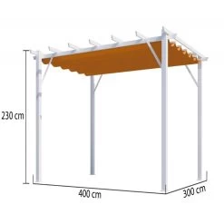 Pergola 100% Aluminium Coloris Blanc 12m² Avec Toile D'ombrage Rouille 140gr/m² HABRITA -Nesling Magasin pergola 100 aluminium coloris blanc 12m avec toile d ombrage rouille 140grm habrita 2