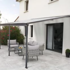 Pergola Adossée 435x300cm En Aluminium Noir Et Polycarbonate 4mm CIELO - DCB Garden
