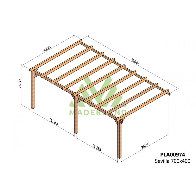 Pergola Adossée En Bois Lamellé-collé 700x400cm Sevilla – Maderland 4 Pergola Adossée En Bois Lamellé-collé 700x400cm Sevilla – Maderland – Image 2