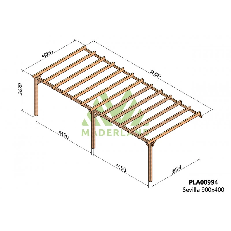 Pergola Adossée En Bois Lamellé-collé 900x400cm Sevilla – Maderland 4 Pergola Adossée En Bois Lamellé-collé 900x400cm Sevilla – Maderland – Image 2