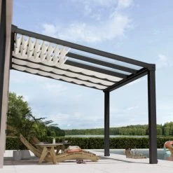 Pergola Adossée Stockholm 350x368cm Aluminium Gris Et Polycarbonate Avec Stores De Toit Rétractables – Palram - Canopia -Nesling Magasin pergola adossee stockholm 350x368cm aluminium gris et polycarbonate avec stores de toit retractables palram 3