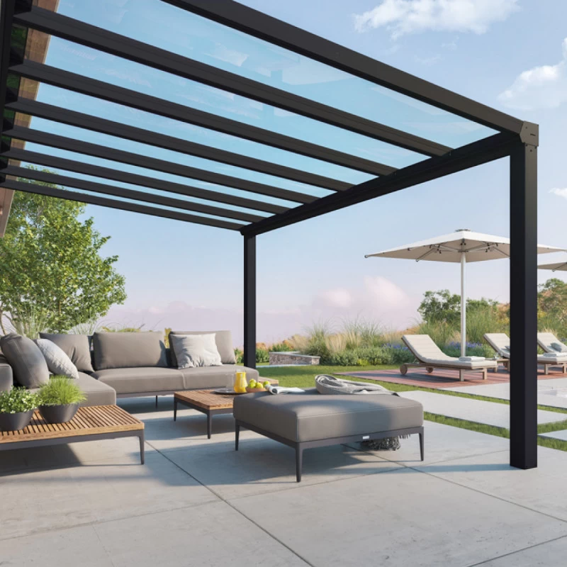 Pergola Adossée Stockholm 350x515cm Aluminium Gris Et Polycarbonate Avec Stores De Toit Rétractables – Palram - Canopia 4 Pergola Adossée Stockholm 350x515cm Aluminium Gris Et Polycarbonate Avec Stores De Toit Rétractables – Palram - Canopia – Image 2