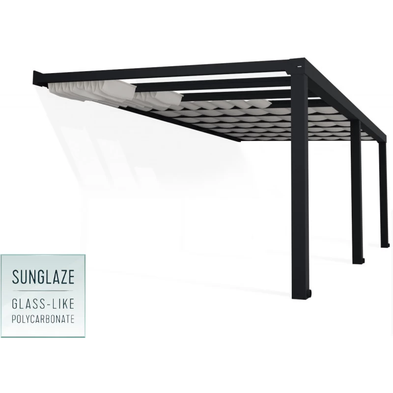 Pergola Adossée Stockholm 350x660cm Aluminium Gris Et Polycarbonate Avec Stores De Toit Rétractables – Palram - Canopia 4 Pergola Adossée Stockholm 350x660cm Aluminium Gris Et Polycarbonate Avec Stores De Toit Rétractables – Palram - Canopia – Image 2