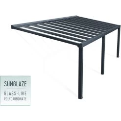 Pergola Adossée Stockholm 350x810cm Aluminium Gris Et Polycarbonate Avec Stores De Toit Rétractables – Palram - Canopia