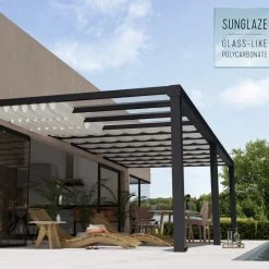 Pergola Adossée Stockholm 350x810cm Aluminium Gris Et Polycarbonate Avec Stores De Toit Rétractables – Palram - Canopia -Nesling Magasin pergola adossee stockholm 350x810cm aluminium gris et polycarbonate avec stores de toit retractables palram 3