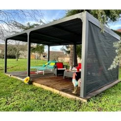 Pergola Bioclimatique Aluminium Anthracite 21,52m² + Toit Avec Lames Ovales + 1 Rideau Pour Côté 3,60m HABRITA -Nesling Magasin pergola bioclimatique aluminium anthracite 2152m toit avec lames ovales 1 rideau pour cote 360m habrita 3
