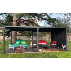 Pergola Bioclimatique Aluminium Anthracite 21,52m² + Toit Avec Lames Ovales + 1 Rideau Pour Côté 3,60m HABRITA -Nesling Magasin pergola bioclimatique aluminium anthracite 2152m toit avec lames ovales 1 rideau pour cote 360m habrita 5