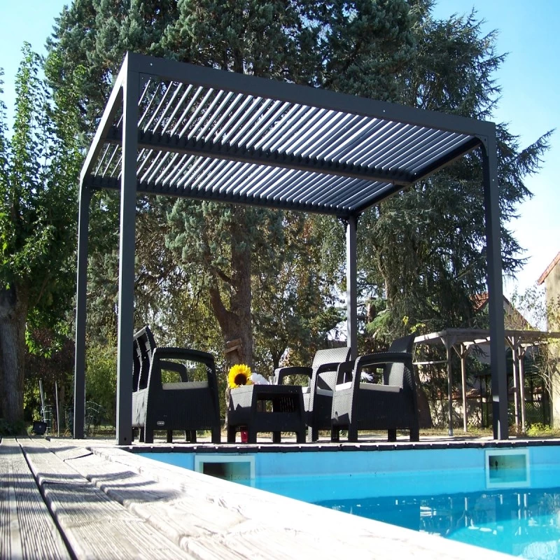 Pergola Bioclimatique Aluminium Anthracite 10,80m² + Toit Avec Lames Ovales Aluminium HABRITA 3 Pergola Bioclimatique Aluminium Anthracite 10,80m² + Toit Avec Lames Ovales Aluminium HABRITA