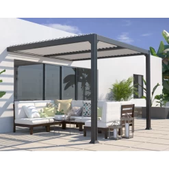 Pergola Adossée Bioclimatique 300x300cm Lames 13cm - Gris - MIAMI - Couleurs Du Monde