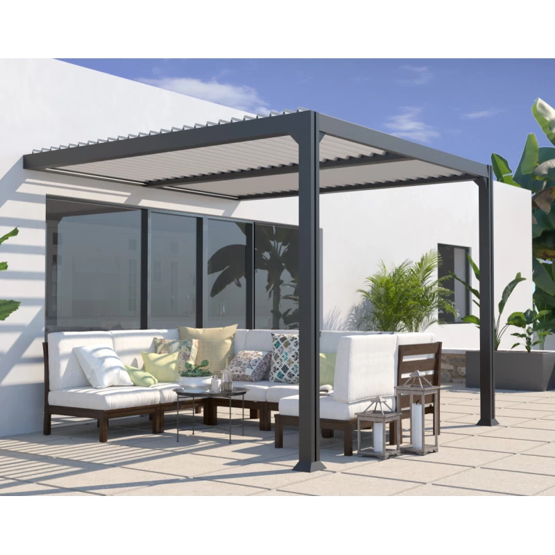 Pergola Adossée Bioclimatique 300x300cm Lames 13cm - Gris - MIAMI - Couleurs Du Monde 3 Pergola Adossée Bioclimatique 300x300cm Lames 13cm - Gris - MIAMI - Couleurs Du Monde