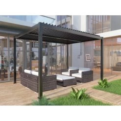 Pergola Bioclimatique Autoportante En Aluminium Anthracite 4x3m - X-METAL