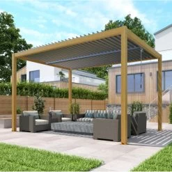 Pergola Bioclimatique Autoportante En Aluminium Aspect Bois 4x3m - X-METAL