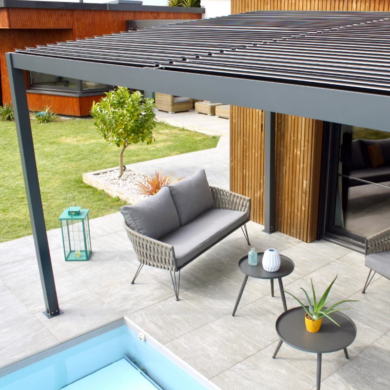 Pergola Bioclimatique En Aluminium Avec Lames Orientables Grises Anthracite TRAMONTO - DCB Garden 7 Pergola Bioclimatique En Aluminium Avec Lames Orientables Grises Anthracite TRAMONTO - DCB Garden â Image 5