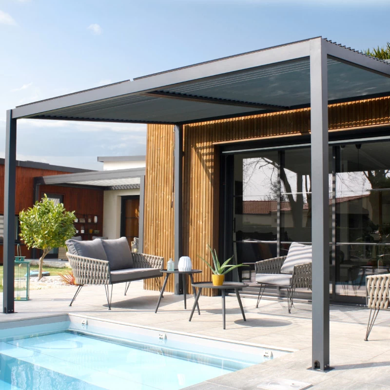 Pergola Bioclimatique En Aluminium Avec Lames Orientables Grises Anthracite TRAMONTO - DCB Garden 3 Pergola Bioclimatique En Aluminium Avec Lames Orientables Grises Anthracite TRAMONTO - DCB Garden