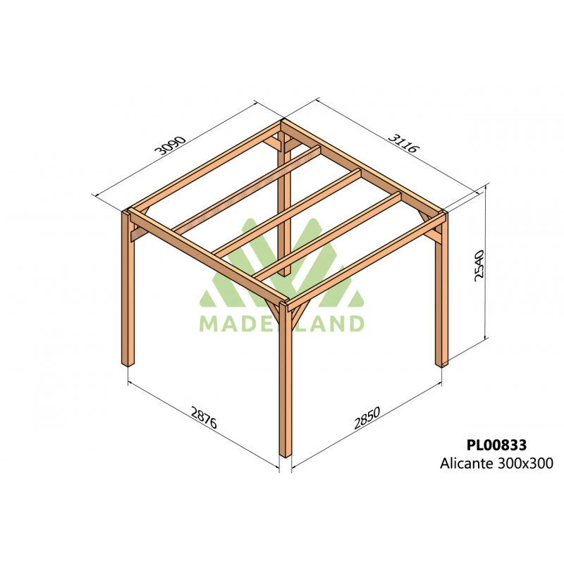 Pergola En Bois Lamellé-collé 300x300cm Alicante – Maderland 4 Pergola En Bois Lamellé-collé 300x300cm Alicante – Maderland – Image 2