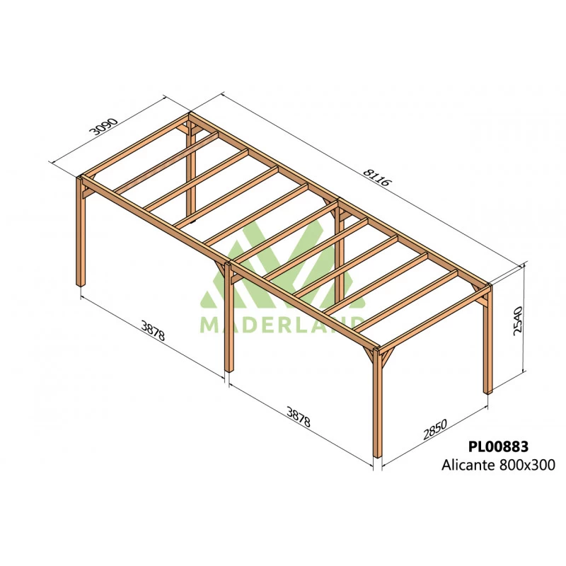 Pergola En Bois Lamellé-collé 800x300cm Alicante – Maderland 4 Pergola En Bois Lamellé-collé 800x300cm Alicante – Maderland – Image 2