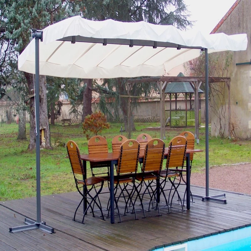 Pergola Marquise En Acier Anthracite 9m² Toile Pivotante Extensible En Polyester 200gr/m² écru - HABRITA 4 Pergola Marquise En Acier Anthracite 9m² Toile Pivotante Extensible En Polyester 200gr/m² écru - HABRITA – Image 2