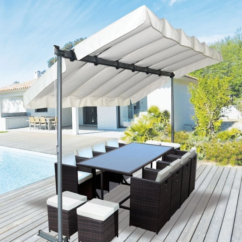 Pergola Marquise En Acier Anthracite 9m² Toile Pivotante Extensible En Polyester 200gr/m² écru - HABRITA 3 Pergola Marquise En Acier Anthracite 9m² Toile Pivotante Extensible En Polyester 200gr/m² écru - HABRITA