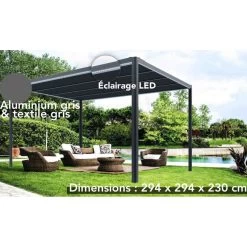 Tonnelle CouvâTerrasseÂź E Store 3x3m En Aluminium LaquĂ© Gris Et Polycarbonate 8mm - Chalet Et Jardin